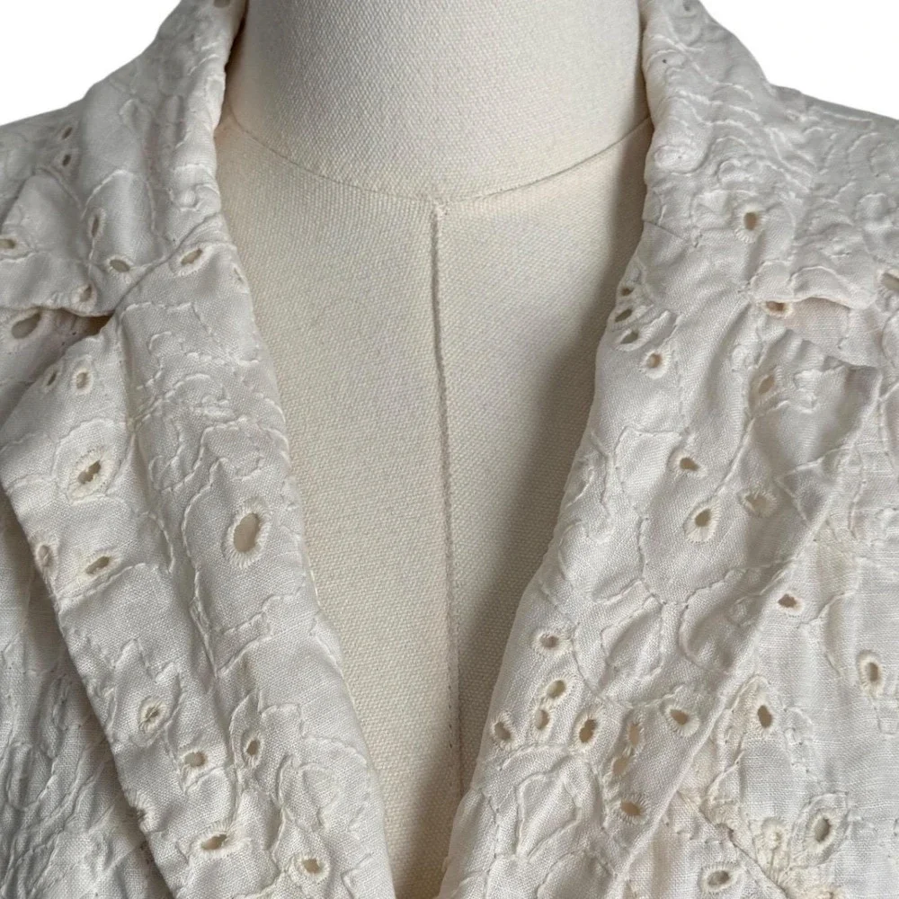 Coldwater Creek Eyelet Blazer Womens Size M Cream Linen Cotton Floral Jacket
